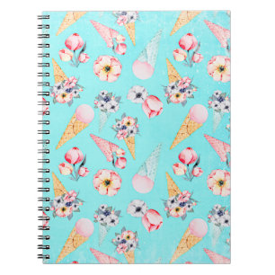 Teal Summer Fun Flower Ice Cream Cone - Pattern Notebook
