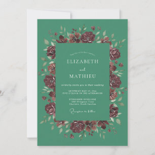 Teal Sumptuous Rose Wedding Invitation