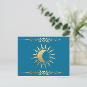 Teal Sun Moon Wicca Postcard   Mystical Sun 