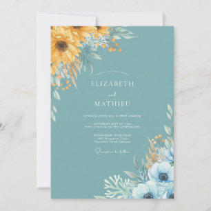 Teal Sunflower Botanical Flourish Wedding Invitation