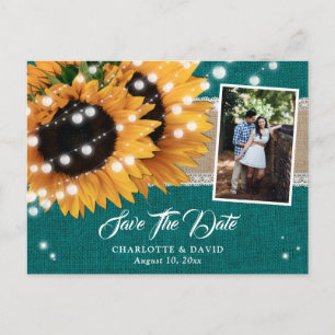 Teal Sunflower Save The Date Photo Postcards
