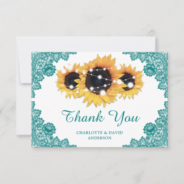 Teal Sunflower Wedding Thank You Card (Front)