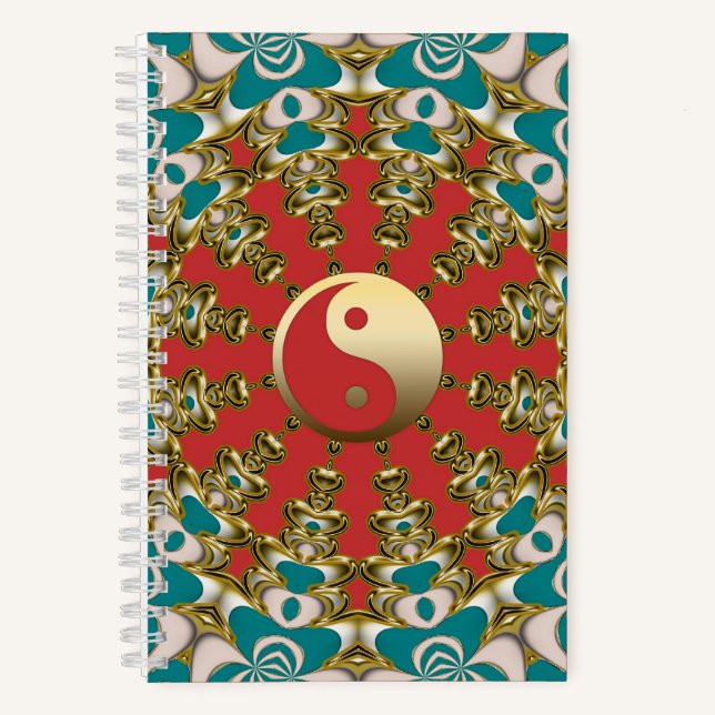 Teal Sunshine Gold Yin Yang Notebook (Front)