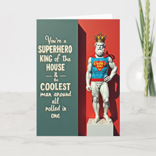 Teal Superhero King Father Card