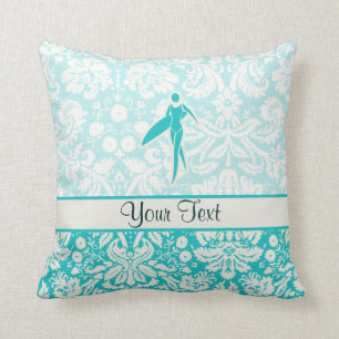 Teal Surfing Girl Cushion