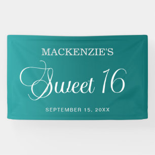 Teal Sweet 16 Birthday Elegant Script Banner