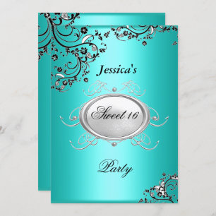 teal sweet 16 Birthday Party Invitation