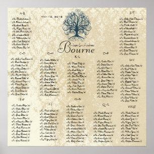 Teal Swirl Tree -100 to 150 guests - alphabetical Poster