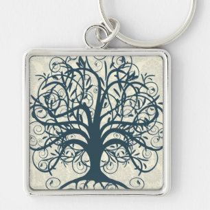 Teal Swirl Tree Key Ring