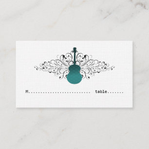 Teal Swirls Guitar Place Card