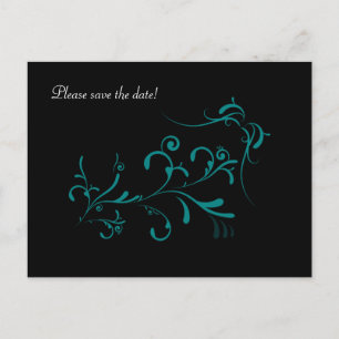 Teal Swirls on Black Announcement Postcard