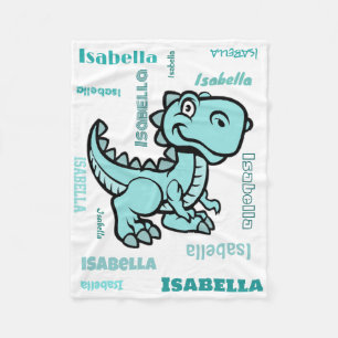 Teal T Rex Dinosaur Fleece Blanket
