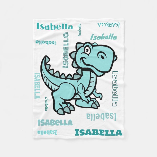 Teal T Rex Dinosaur Fleece Blanket (Front)