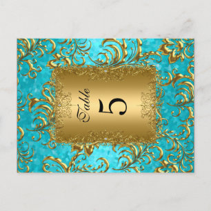 Teal Table Number Seating Place Cards Damask