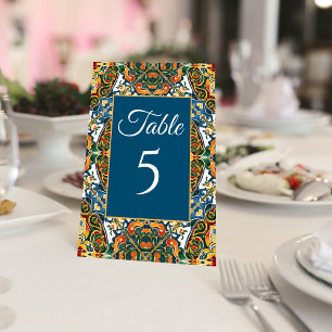 Teal talavera vintage Mexican wedding Table Number