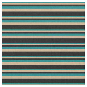 Teal, Tan, and Black Striped Pattern Fabric