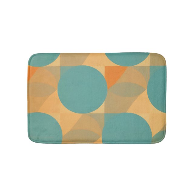Teal, Tan, and Orange in Retro Look Pattern Bath Mat (Front)