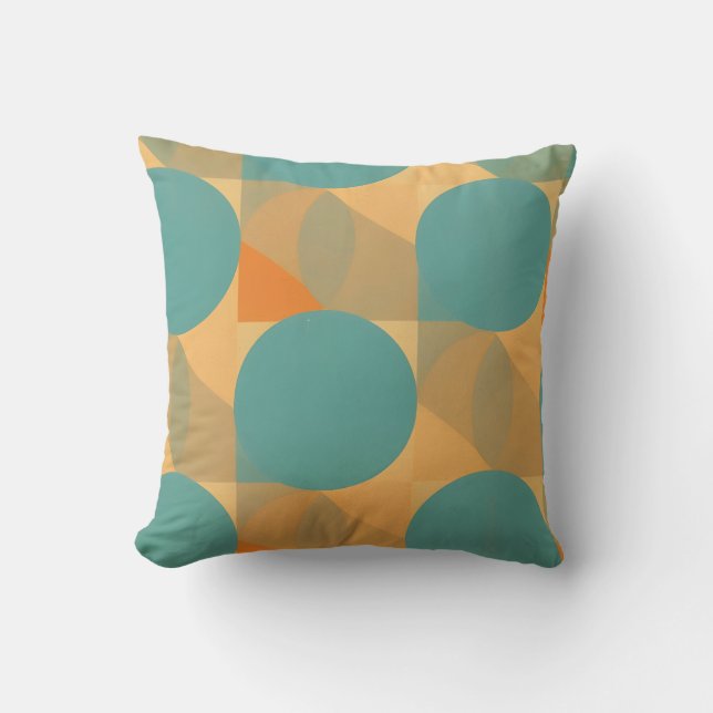 Teal, Tan, and Orange in Retro Look Pattern Cushion (Front)