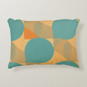 Teal, Tan, and Orange in Retro Look Pattern Decorative Cushion