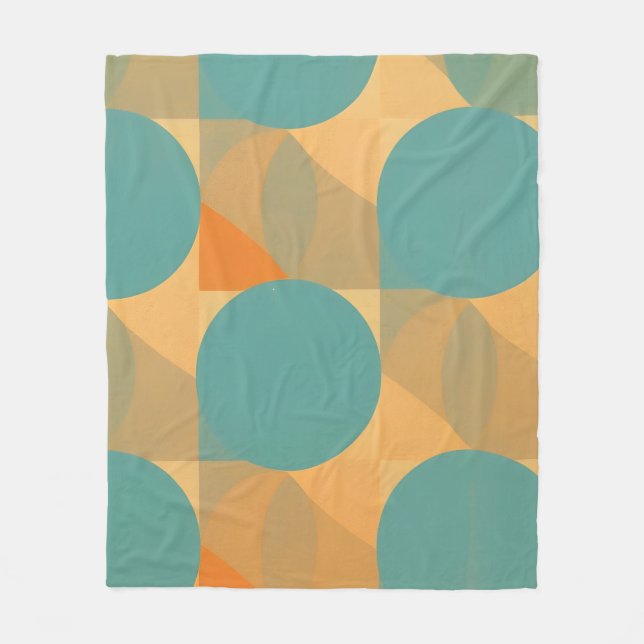 Teal, Tan, and Orange in Retro Look Pattern Fleece Blanket (Front)