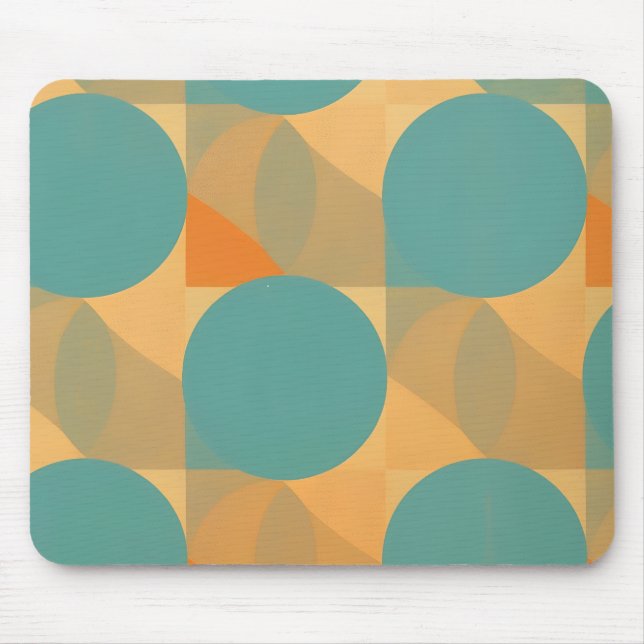 Teal, Tan, and Orange in Retro Look Pattern Mouse Pad (Front)