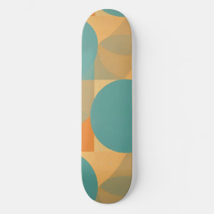 Teal, Tan, and Orange in Retro Look Pattern Skateboard