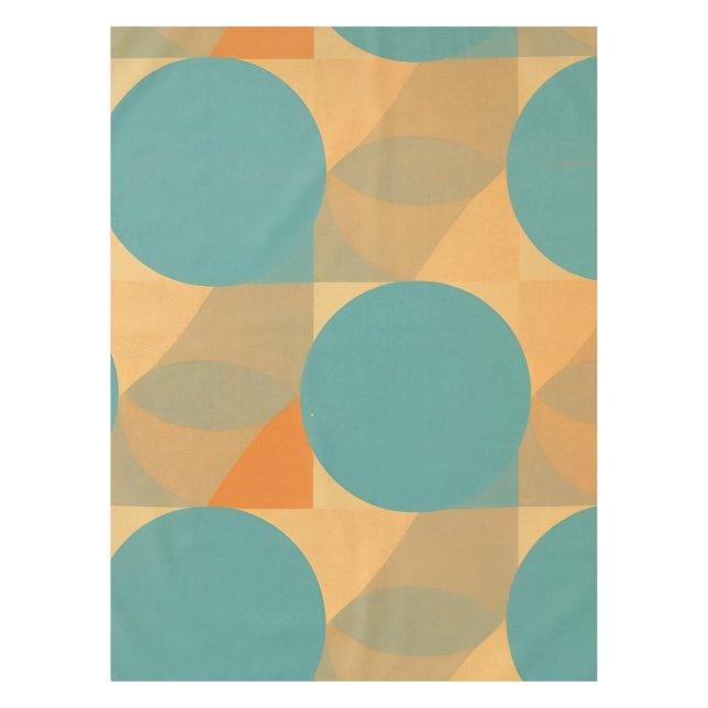 Teal, Tan, and Orange in Retro Look Pattern Tablecloth (Front)