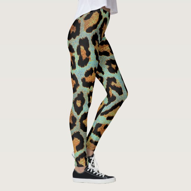 teal tan & black leopard print cool Leggings (Right)