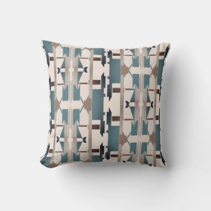 Teal Tan Brown Beige Southwest Look Large Mosaics  Cushion
