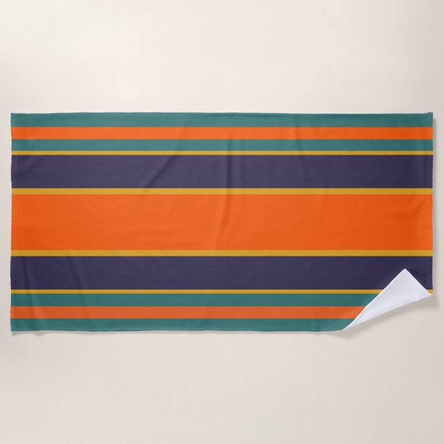 Teal, Tangerine, Gold, Deep Blue Beach Towel  (Front)