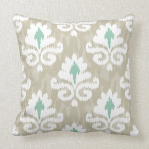 Teal & Taupe Ikat Turquoise Ethnic Boho Print Cushion