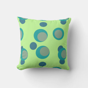 Teal, Taupe, Navy vintage circles on Lime Cushion