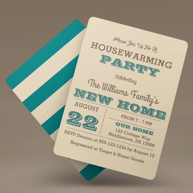 Teal & Taupe Stripe Housewarming Invitation (Creator Uploaded)