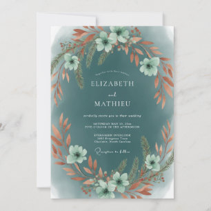 Teal Terracotta Leafy Wedding Invitation
