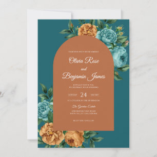 Teal Terracotta Peony Wedding Invitation