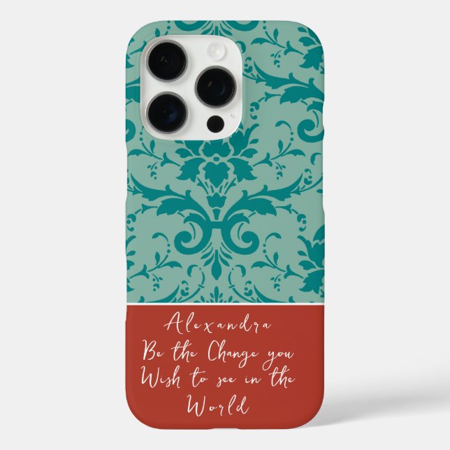 Teal & Terracotta Personalised Victorian Floral   Case-Mate iPhone Case (Back)