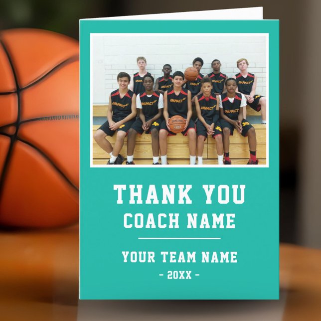 Teal Thank you Coach Card Team Name Photo (Creator Uploaded)