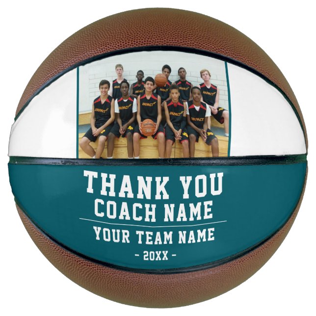 Teal Thank you Coach Team Name Photo Basketball (Front)