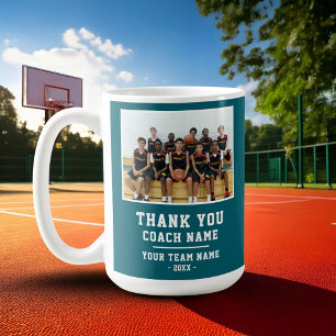 Teal Thank you Coach Team Name Photo Coffee Mug