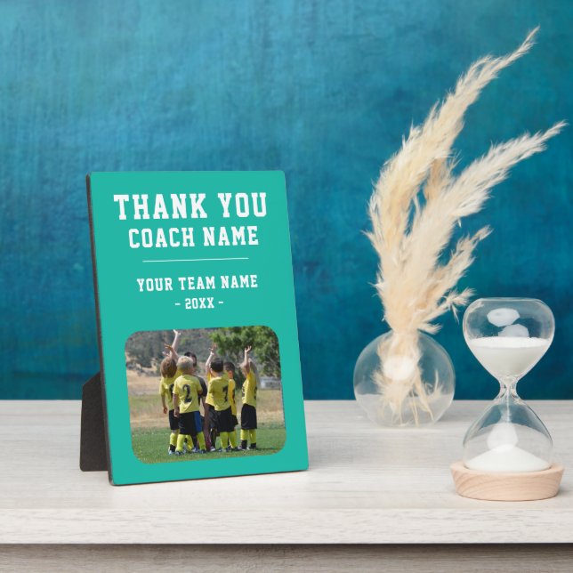 Teal Thank you Coach Team Name Photo Plaque (Side)