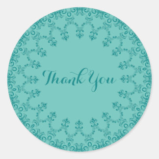 Teal Thank You Vintage Classic Round Sticker