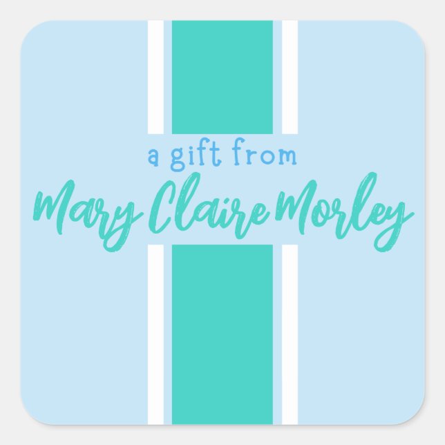 Teal Thick Stripe Name Square Sticker (Front)