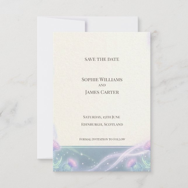 Teal Thistle Save the Date Card (Front)