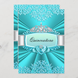 Teal Tiara Damask Quinceanera Invitation