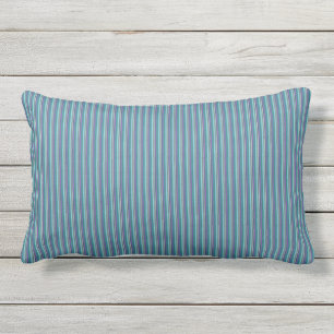 Teal Ticking Stripes Outdoor Lumbar Cushion