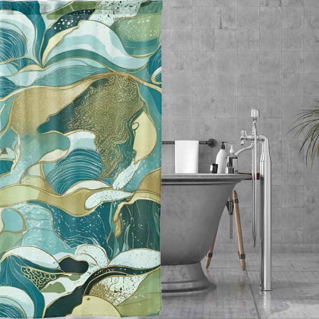 Teal Tide: Abstract Ocean-Inspired  Shower Curtain (Creator Uploaded)