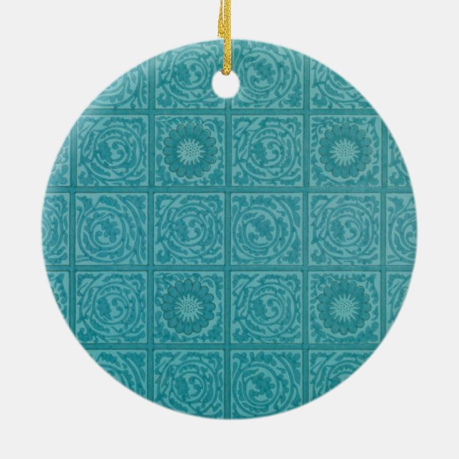 Teal Tile Pattern (by William Morris) Ceramic Ornament (Back)