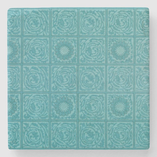 Teal Tile Pattern (by William Morris) Stone Coaster (Front)