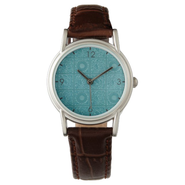 Teal Tile Pattern (by William Morris) Watch (Front)