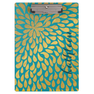Teal Tones Abstract Gold Droplets Clipboard